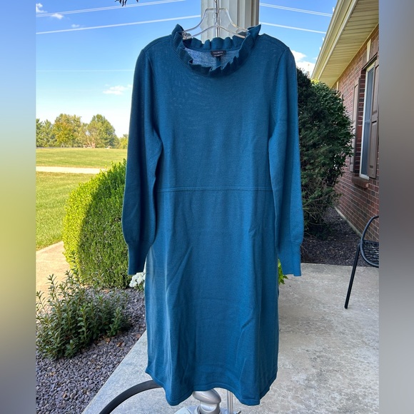 Talbots Dresses & Skirts - NWT Talbots Ruffle Collar Teal Long Sleeve Sweater Dress size Medium